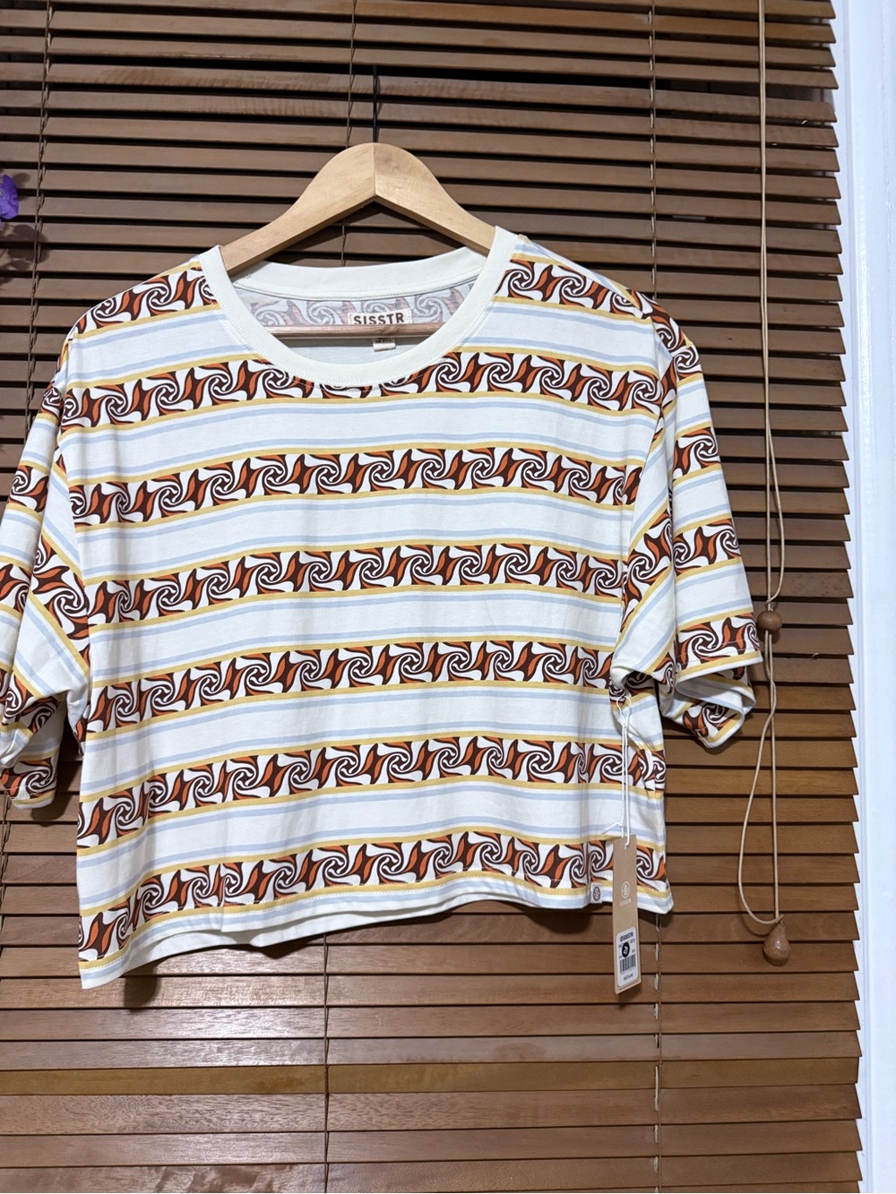 Brown & White Striped Crop Tee